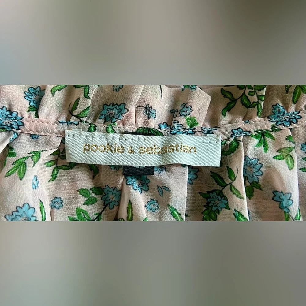 Pookie & Sebastian- Floral Peplum Blouse- Candy Pink/Golden Color - Picture 8 of 9